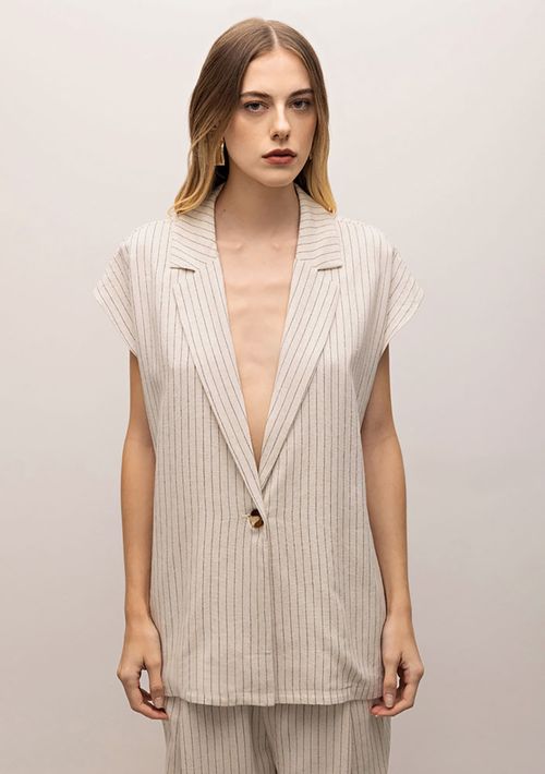 Colete Iódice Alongado Detalhe Botão Cinza