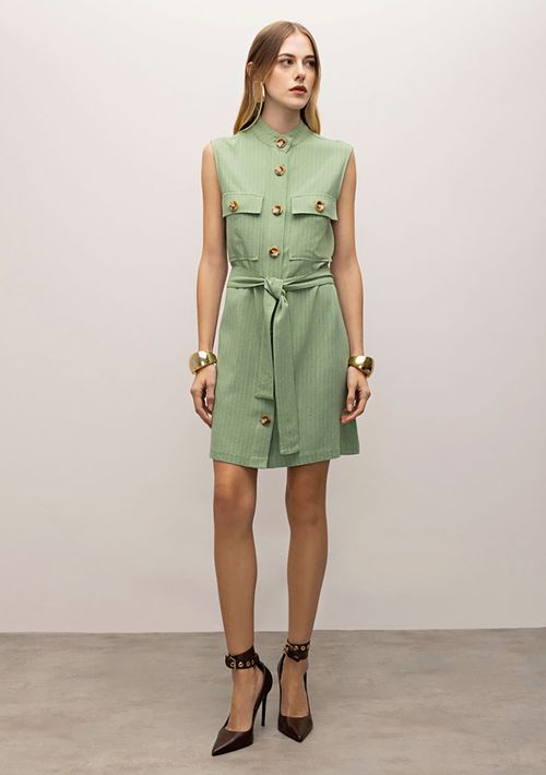 Vestido Iódice Curto Gola Padre Com Faixa Verde