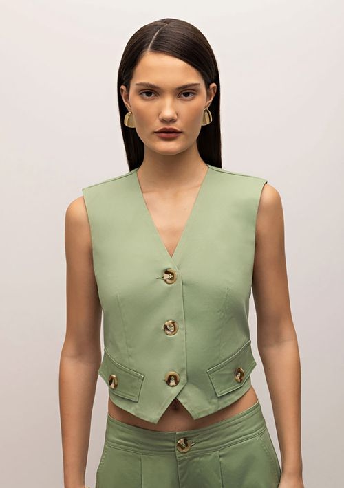 Colete Iódice Curto Com Bolsos Verde