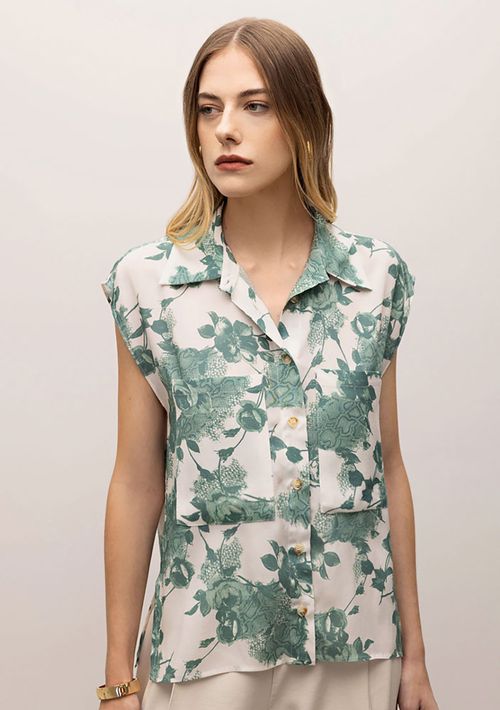 Camisa Iódice Manga Curta Com Bolso Verde