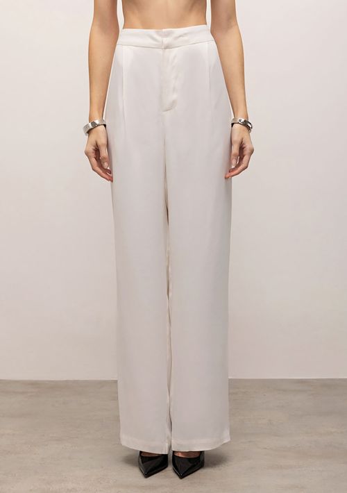 Calça Iódice Wide Cós Alto Com Pregas Off White