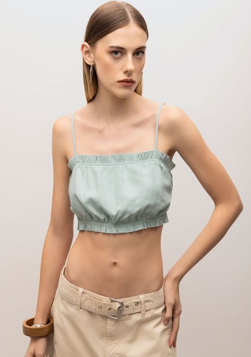 Top Iódice Reto Alça Regulável Com Franzido Azul