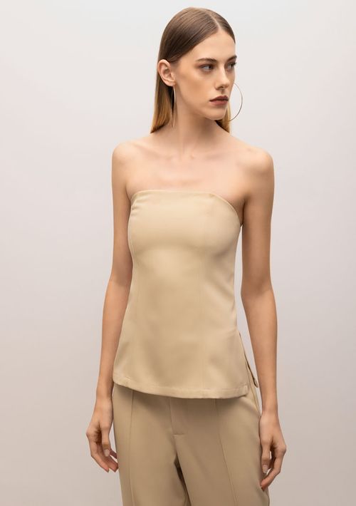 Regata Iódice Decote Reto Com Fendas Bege