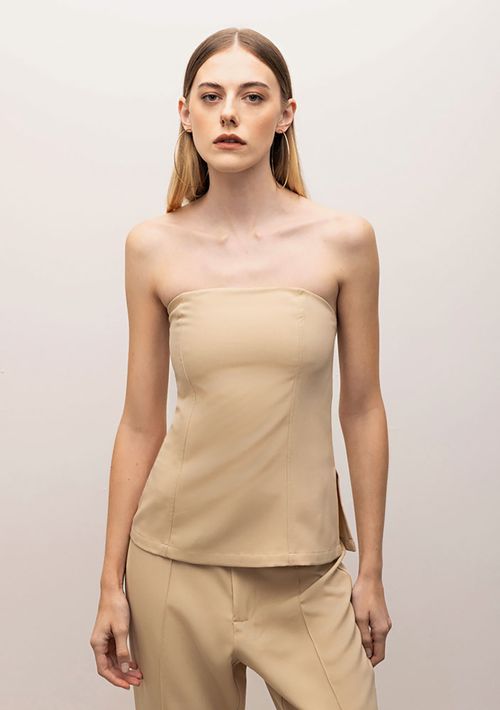 Regata Iódice Decote Reto Com Fendas Bege