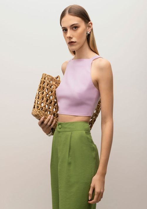 Top Iódice Cropped Alça Detalhe Elástico Lilas