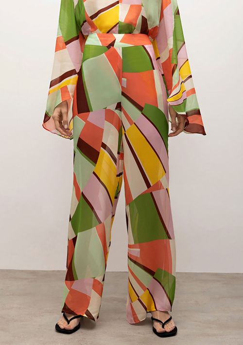 Calça Iódice Pantalona Cós Alto Detalhe Zíper Verde