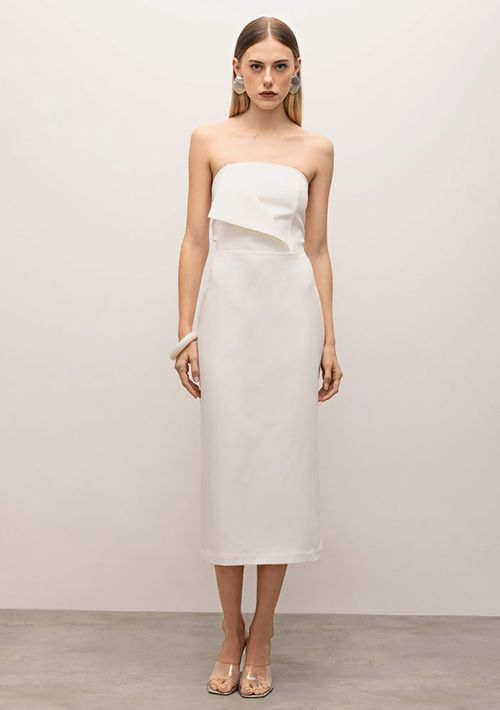 Vestido Iódice Midi Tomara Que Caia Alça Removível Off White