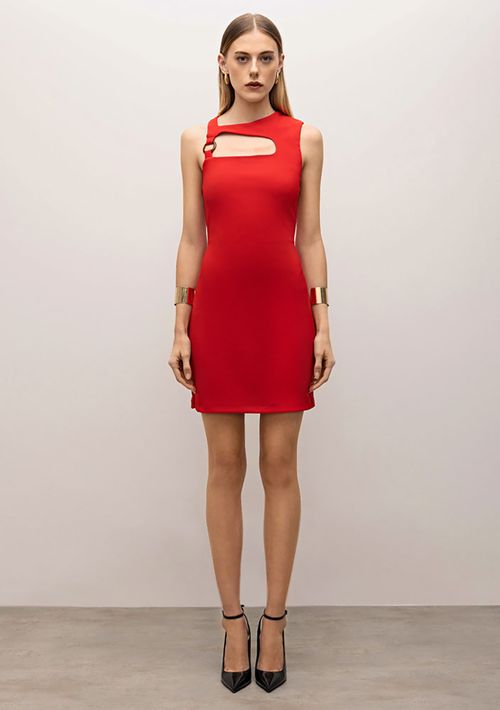 Vestido Iódice Curto Decote Assimétrico Com Argola Vermelho