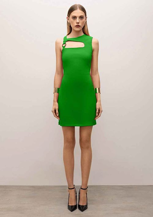 Vestido Iódice Curto Decote Assimétrico Com Argola Verde