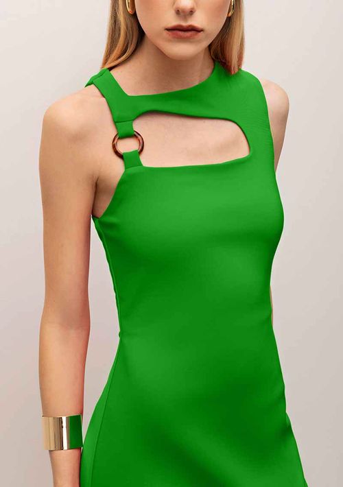Vestido Iódice Curto Decote Assimétrico Com Argola Verde