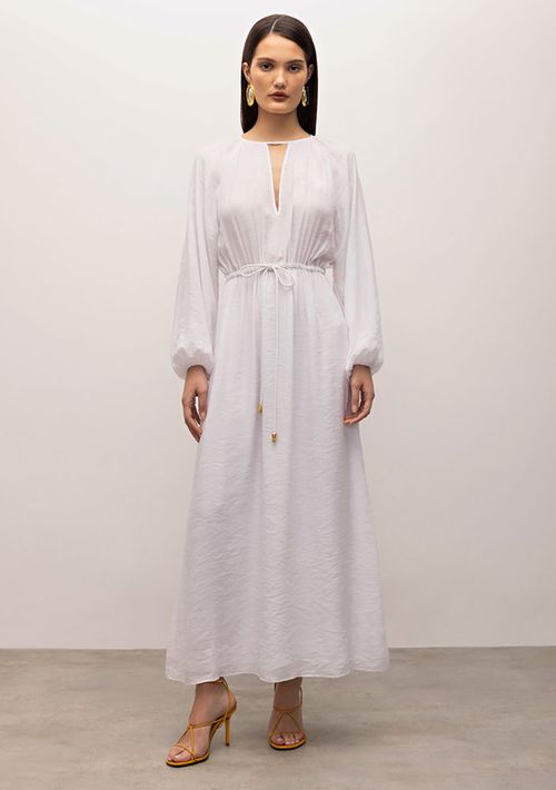 Vestido Iódice Midi Decote V Com Franzido Off White