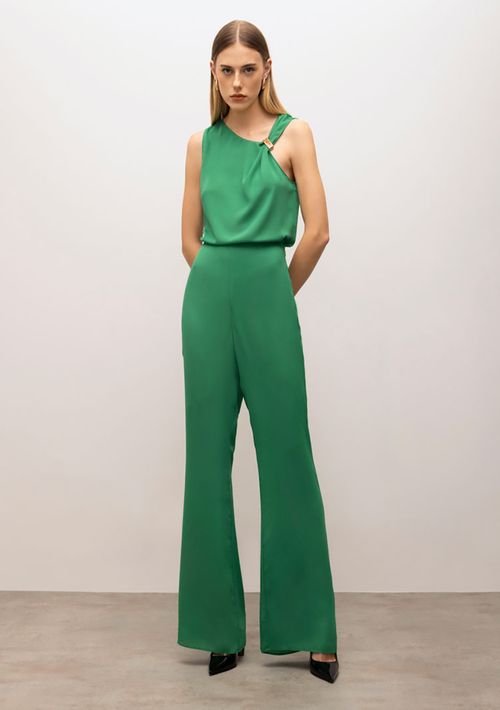 Calça Iódice Flare Cós Alto Detalhe Zíper Verde