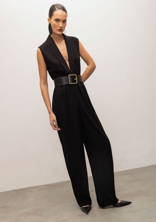 Macacão Iódice Pantalona Com Faixa Preto