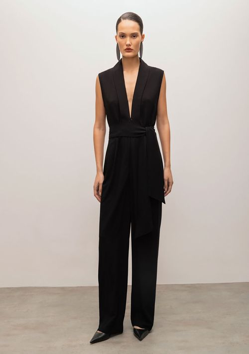 Macacão Iódice Pantalona Com Faixa Preto