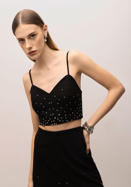 Top Iódice Justo Sem Manga Detalhe Frente Preto