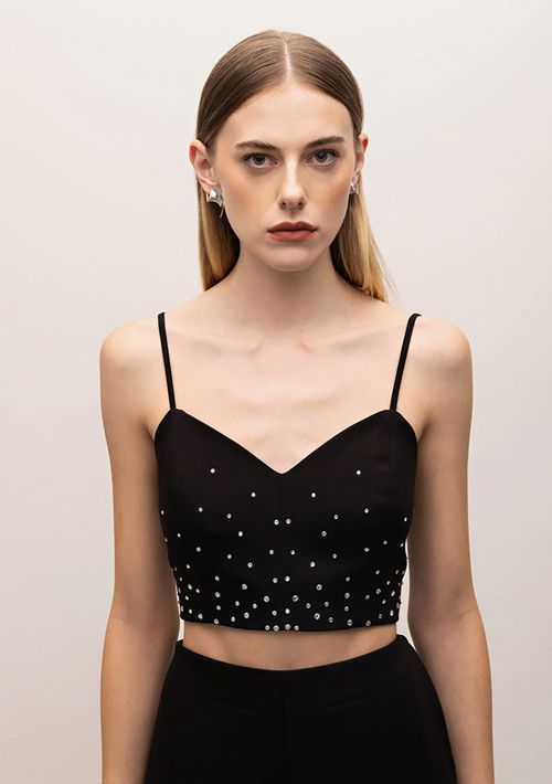 Top Iódice Justo Sem Manga Detalhe Frente Preto