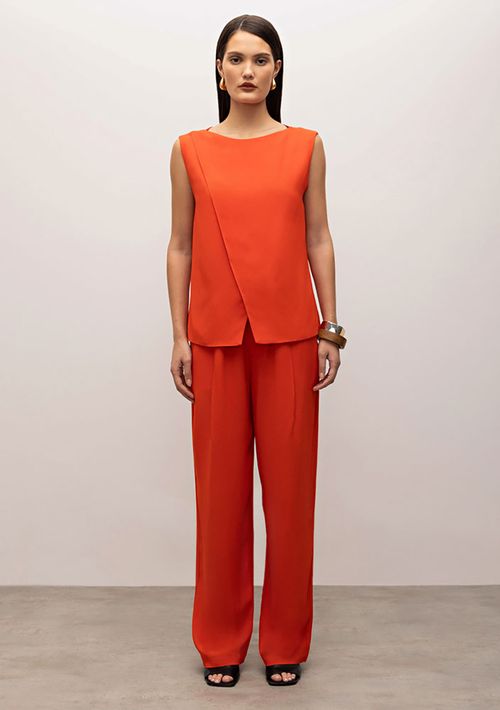 Blusa Iódice Decote Canoa Sem Manga Transpasse Frente Laranja
