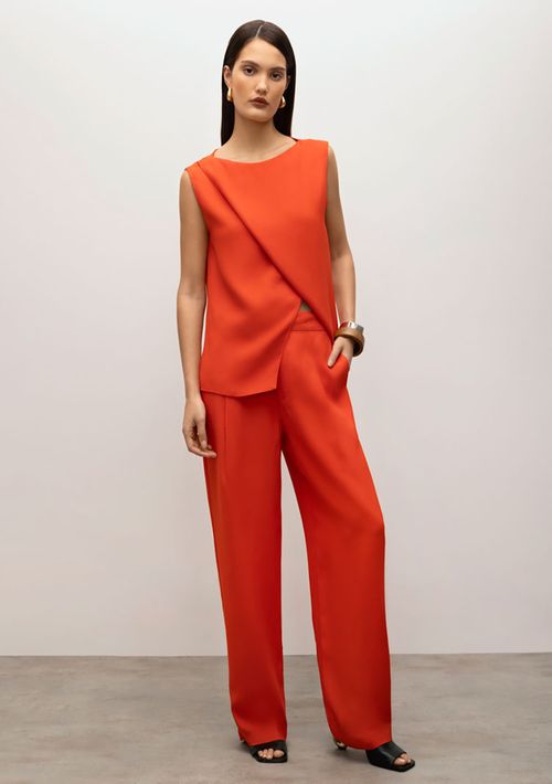 Blusa Iódice Decote Canoa Sem Manga Transpasse Frente Laranja