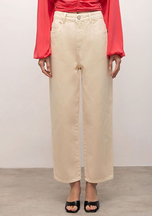 Calça Iódice Reta Cós Alto Color Bege