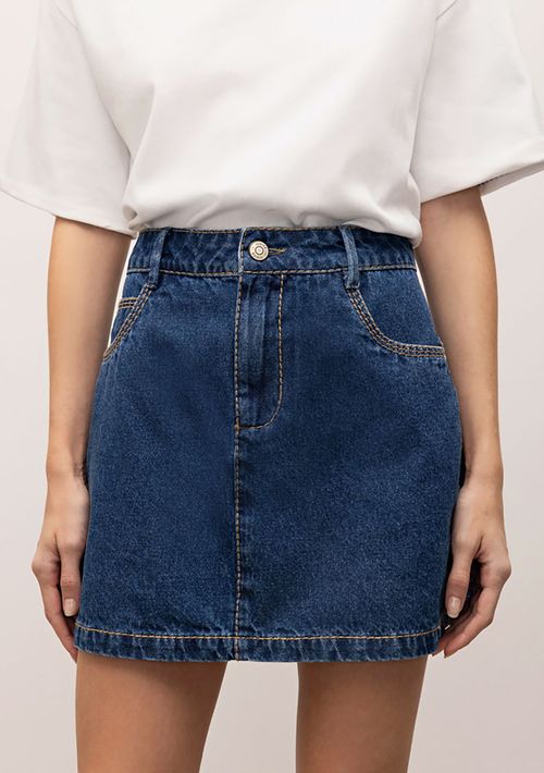 Saia Iódice Mini Five Pockets Detalhe Pesponto Jeans
