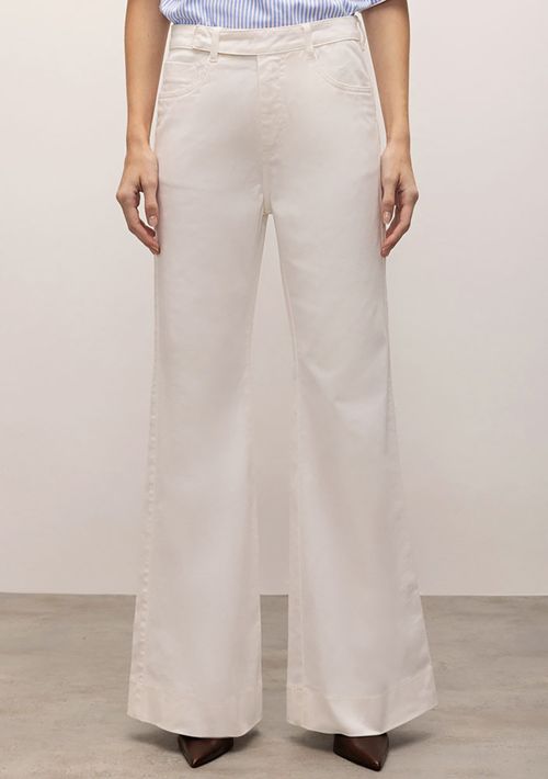 Calça Iódice Straight Flare Cós Alto Com Pence Off White