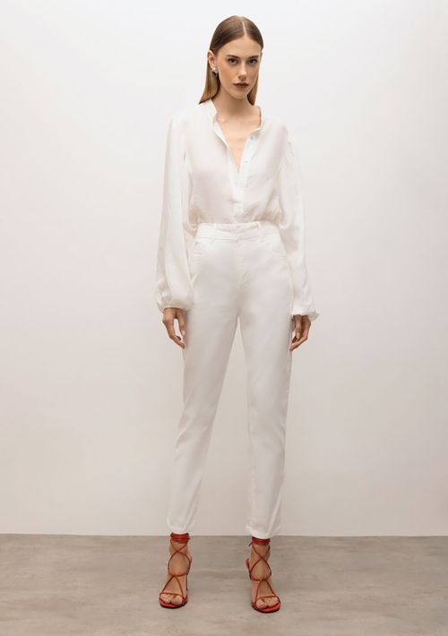 Calça Iódice Cigarrete Cós Alto Tradicional Off White
