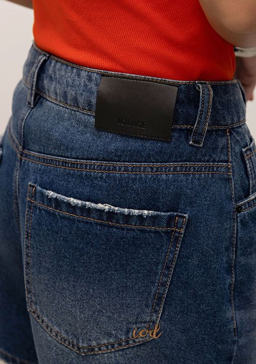 Shorts Iódice Five Pockets Bolso Bordado Jeans