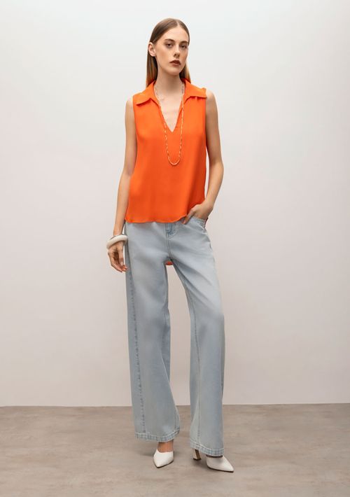 Calça Iódice Wide Cós Intermediário Recorte Lateral Jeans