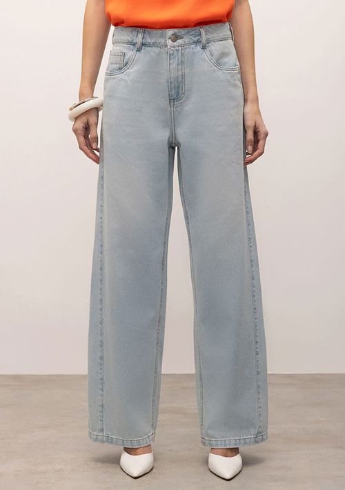 Calça Iódice Wide Cós Intermediário Recorte Lateral Jeans