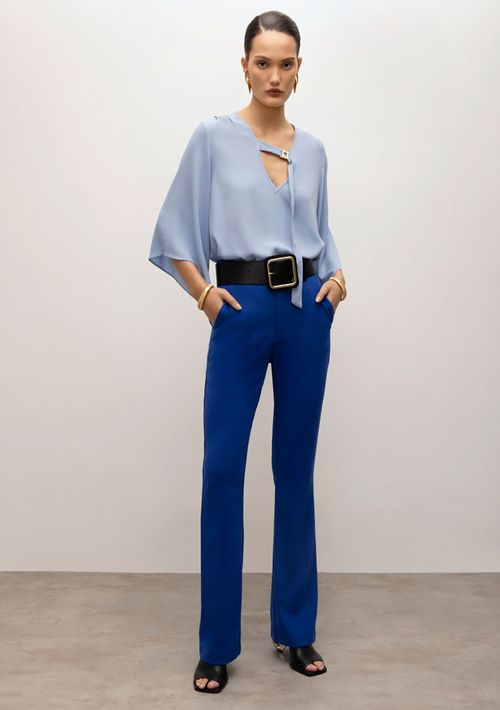 Calça Iódice Boot Cut Cintura Alta Com Bolso Azul