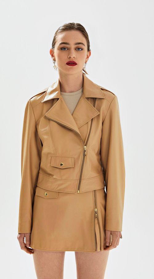 Jaqueta Iódice Perfecto Detalhe Bolso Bege