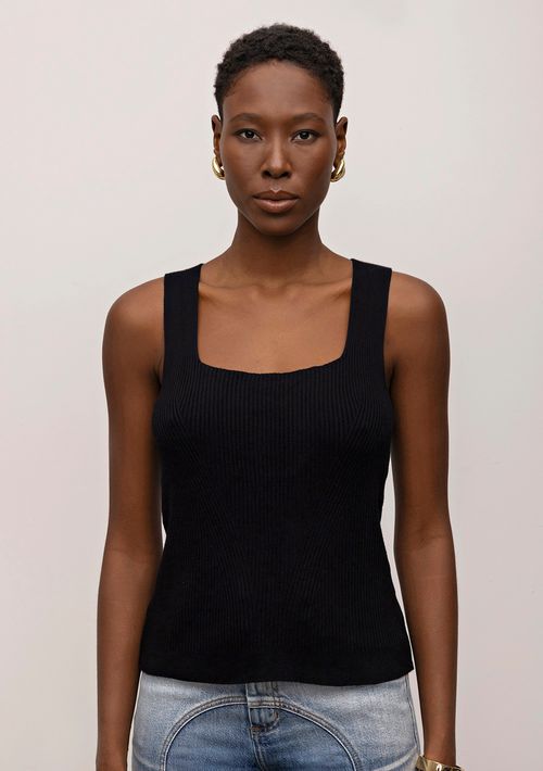 Regata Iódice Decote Quadrado Tricot Preto