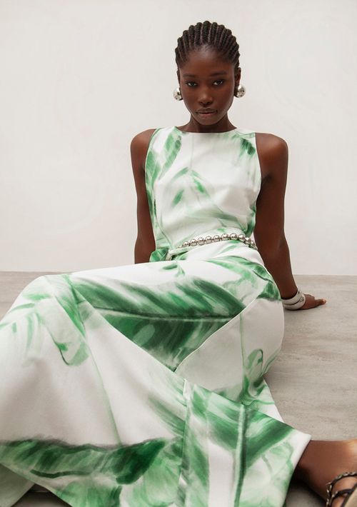 Vestido Iódice Midi Decote Redondo Com Faixa Off White