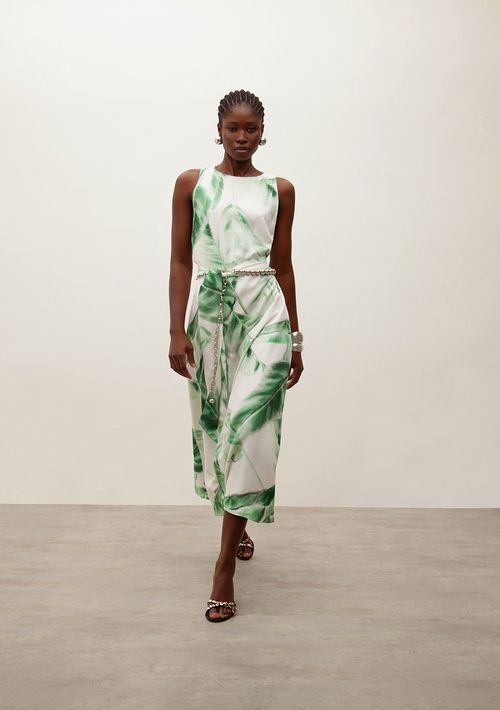 Vestido Iódice Midi Decote Redondo Com Faixa Off White