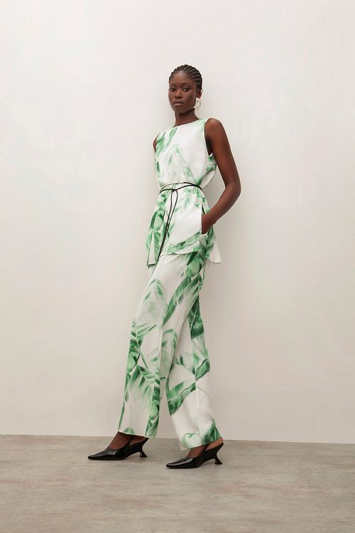 Calça Iódice Reta Cós Alto Com Bolso Off White