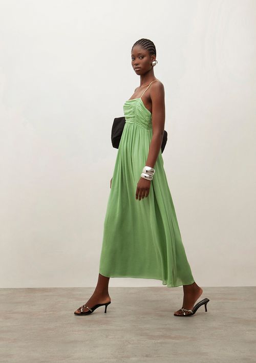 Vestido Iódice Midi Decote Princesa Com Drapeado Verde