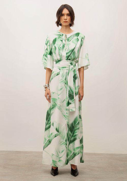 Vestido Iódice Longo Decote Redondo Detalhe Frente Off White