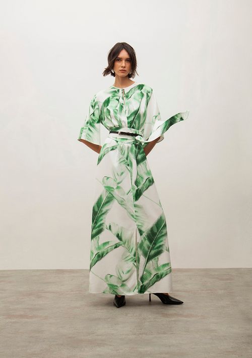 Vestido Iódice Longo Decote Redondo Detalhe Frente Off White