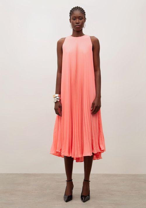Vestido Iódice Midi Decote Redondo Plissado Rosa