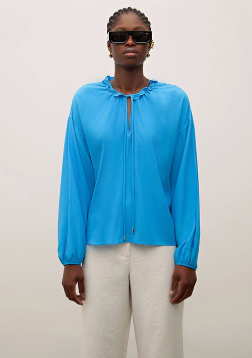 Blusa Iódice Decote V Manga Longa Com Cordão Azul
