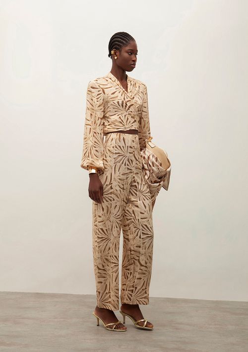 Calça Iódice Wide Cós Alto Com Pence Bege