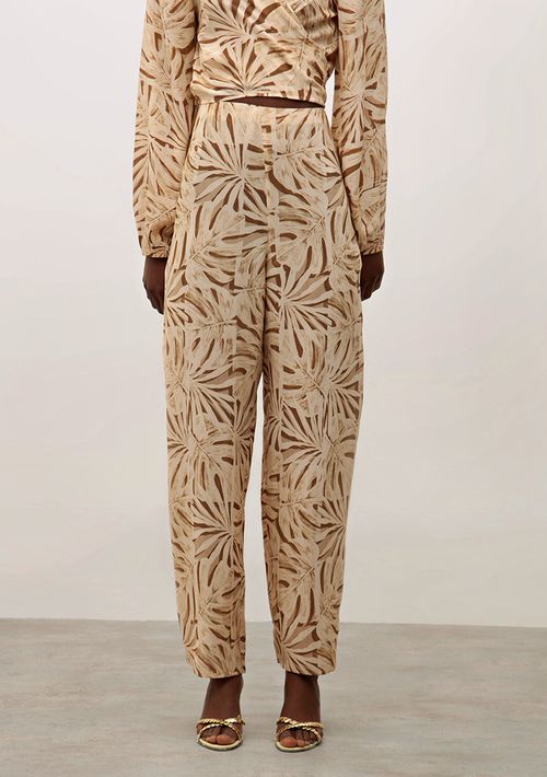 Calça Iódice Wide Cós Alto Com Pence Bege