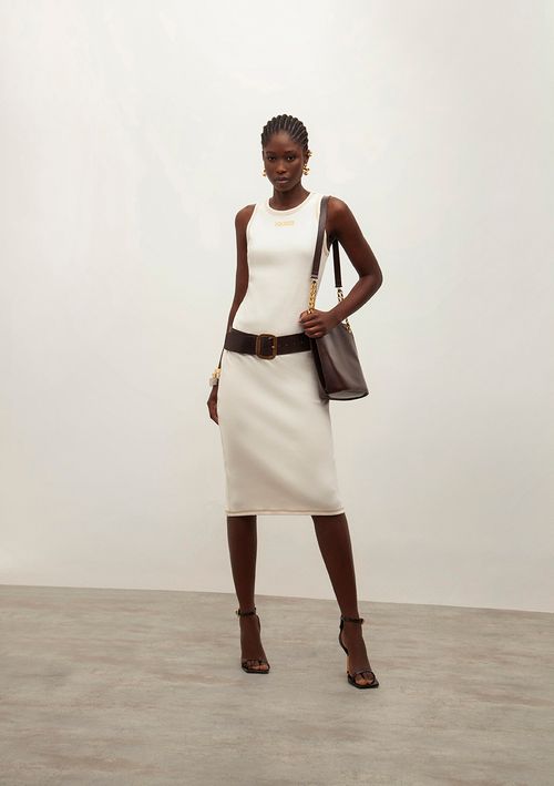 Vestido Iódice Midi Decote Redondo Bordado Off White