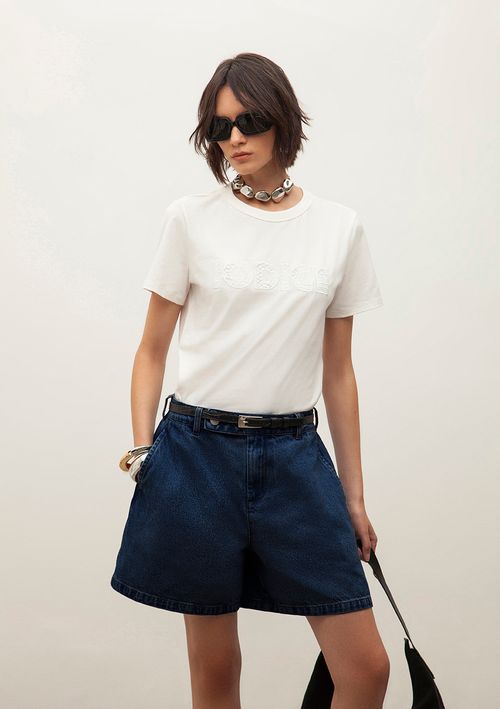 T-Shirt Iódice Gola Redonda Com Bordado Frente Off White