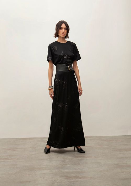 Saia Iódice Longa Fluida Com Pence Preto