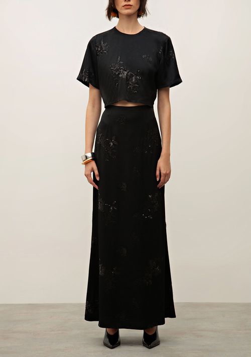 Saia Iódice Longa Fluida Com Pence Preto