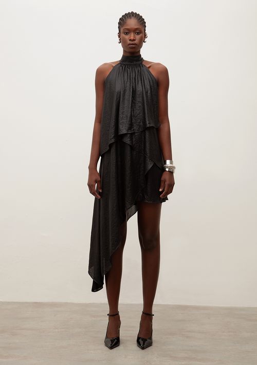 Vestido Iódice Curto Gola Alta Com Babado Preto
