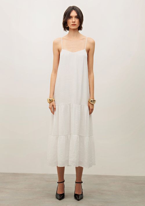Vestido Iódice Midi Decote V Com Franzido Off White