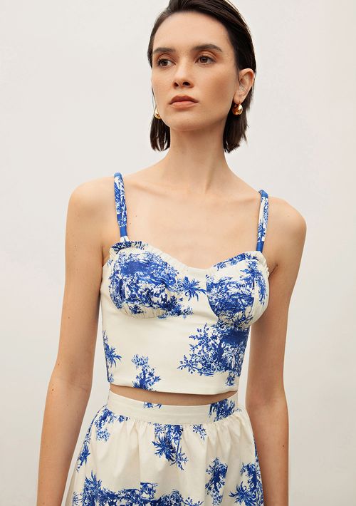 Top Iódice Cropped Alça Com Franzido Azul