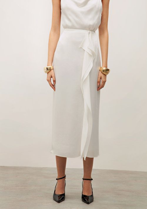 Saia Iódice Midi Reta Com Sobreposição Off White